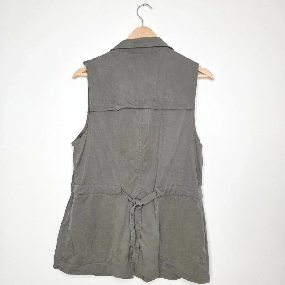 Chico's 100% Lyocell Utility Vest Sleeveless Jacket Safari Coastal Green Size 1